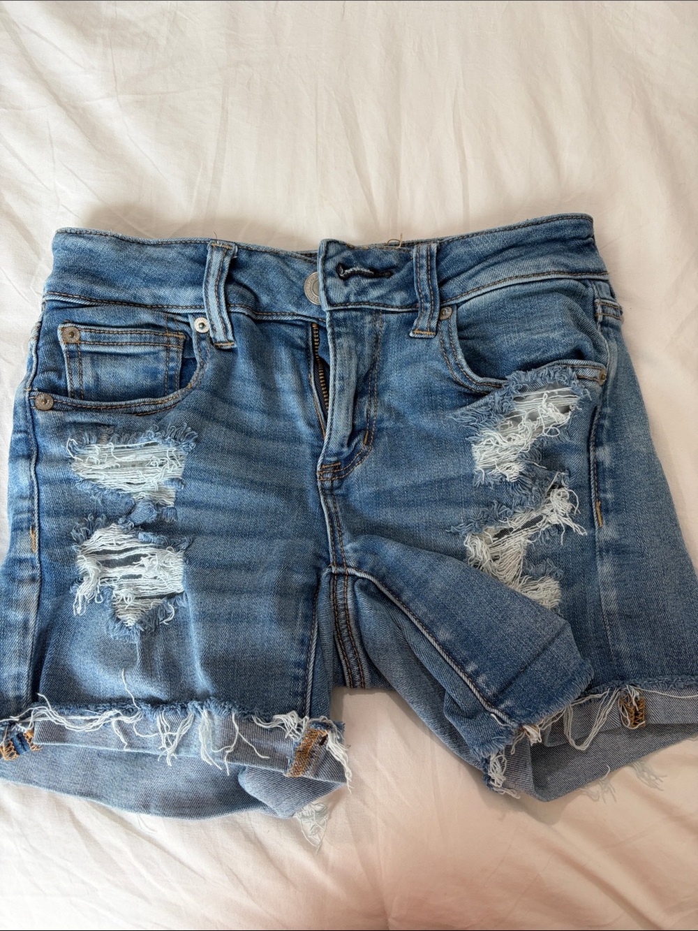 American Eagle Outfitters Distressed Light Blue Denim Jean Shorts